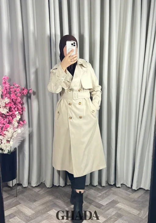Trench-coat Long En Beige Clair thumbnail 4