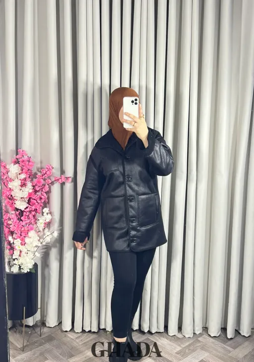 Manteau En Simili Cuir Noir thumbnail 3