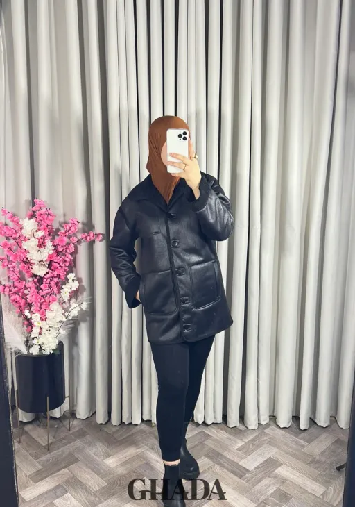 Manteau En Simili Cuir Noir thumbnail 1