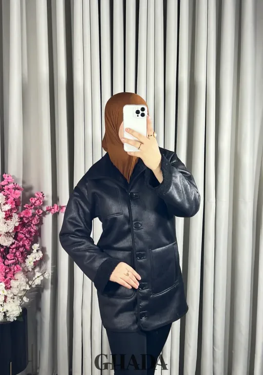 Manteau En Simili Cuir Noir thumbnail 2
