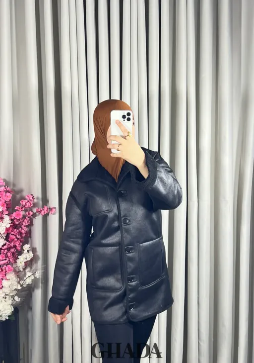 Manteau En Simili Cuir Noir thumbnail 4