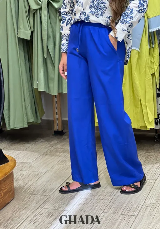 Pantalon En Lin Bleu thumbnail 1