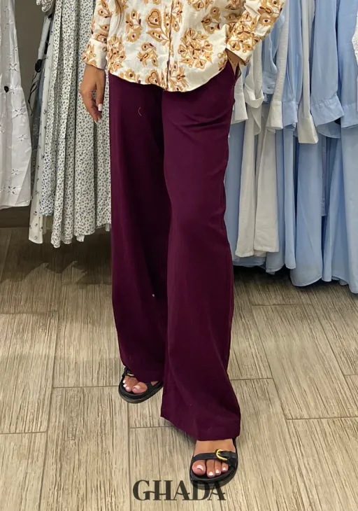 Pantalon En Lin Bordeaux thumbnail 1