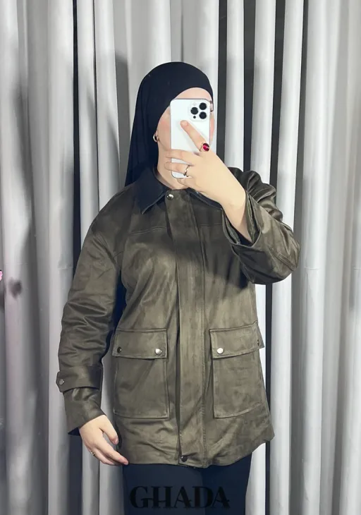 Veste En Daim Avec Col En Simili Cuir thumbnail 2