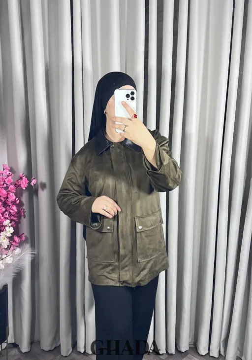 Veste En Daim Avec Col En Simili Cuir thumbnail 4