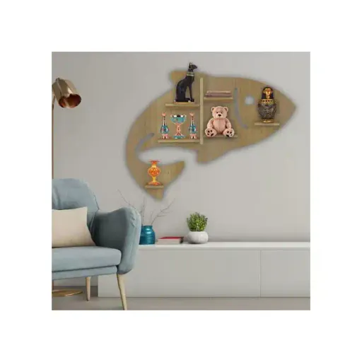Étagère Murale En Bois En Forme De Poisson En Chêne Chêne thumbnail 1