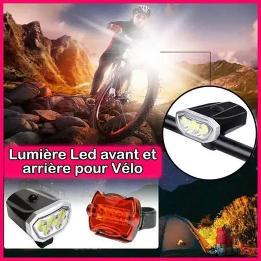 Lampe Led Pour Vélo - Non Spécifié - Phare Avant Et Feu Arrière - Fixation Universelle - Autonomie 150 Heures thumbnail 1