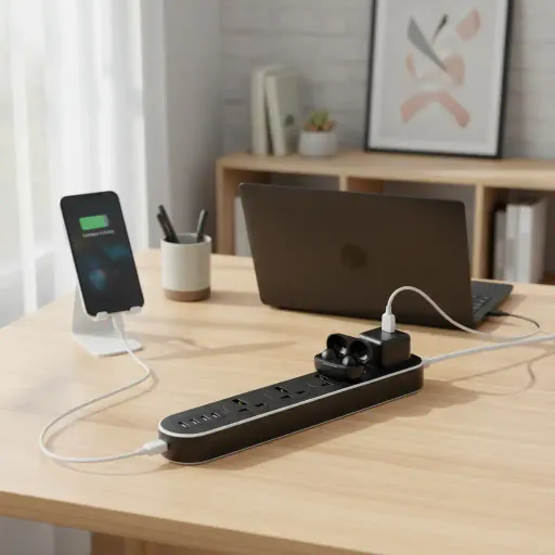 Rallonge Intelligente Haute Sécurité Multiprise 4 Usb À Chargement Rapide, 3 Prises Universelle thumbnail 2