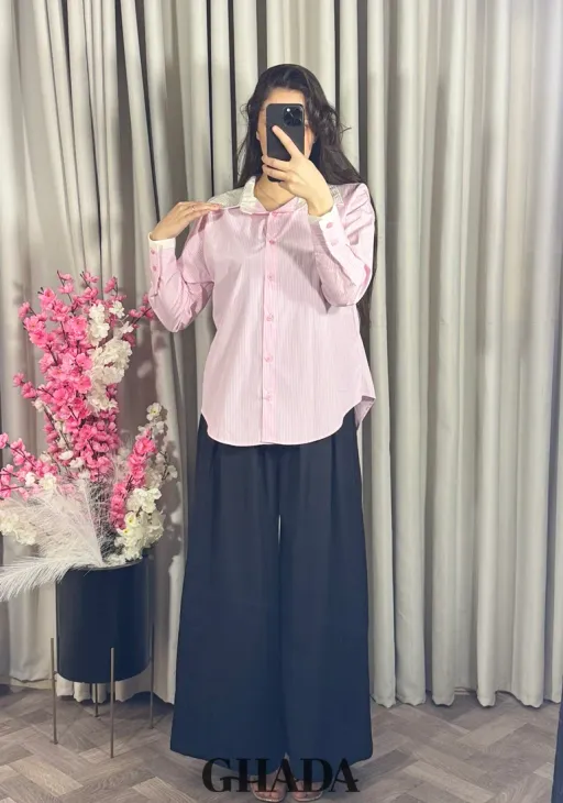 Chemise Rose À Rayures Avec Col À Strass thumbnail 1