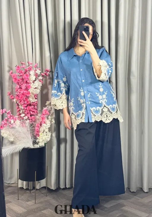 Chemise En Denim Avec Broderie Anglaise thumbnail 4