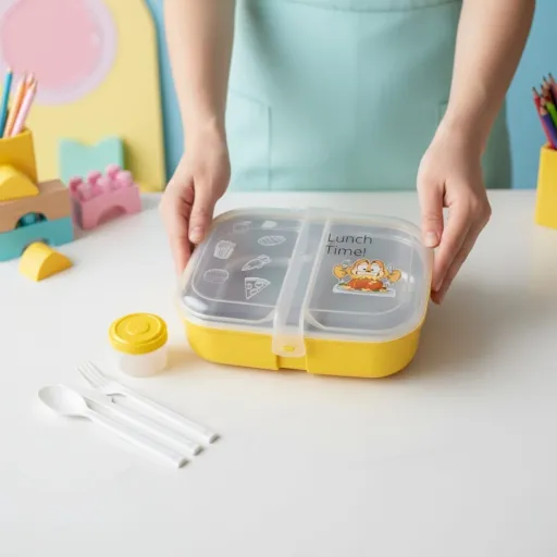 Lunch Box à Deux Compartiments on Inox -Couverts en Plastique Alimentaire-Boite à Sauce -Idéal École Crèche & Université 21/15cm thumbnail 2