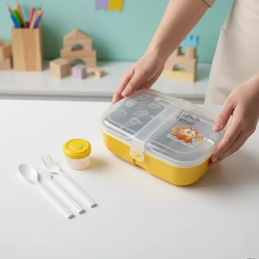Lunch Box à Deux Compartiments on Inox -Couverts en Plastique Alimentaire-Boite à Sauce -Idéal École Crèche & Université 21/15cm thumbnail 4