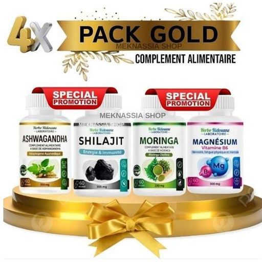 Pack Gold 4 En 1 Gélules – Shilajit, Ashwagandha, Magnésium, Moringa (60 Gélules) thumbnail 1
