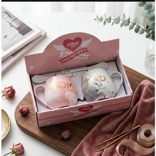 Coffret De 2 Tasses À Café En Céramique « Dad Et Mom » (280 Ml) - Cadeau Idéal Pour Un Anniversaire, Un Mariage Ou La Saint-valentin. thumbnail 3