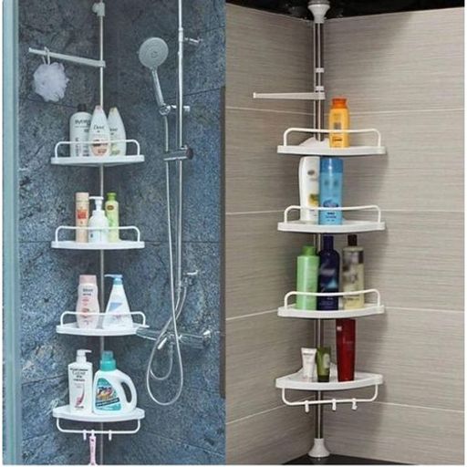 Étagère Murale D’angle À 4 Niveaux Pour Salle De Bain Avec Porte Serviettes thumbnail 2
