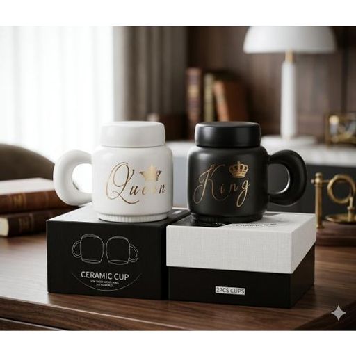 2 Tasses À Café En Céramique “king & Queen ” Coffret Cadeau De Mariage Pour Mariée Et Marié - Matching His Hers Cups - Parfait Pour Lanniversaire, thumbnail 1