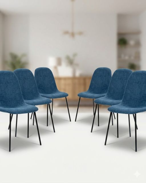 Pack Renne – Lot De 6 Chaises De Séjour En Tissu Bleu & Métal Noir thumbnail 1