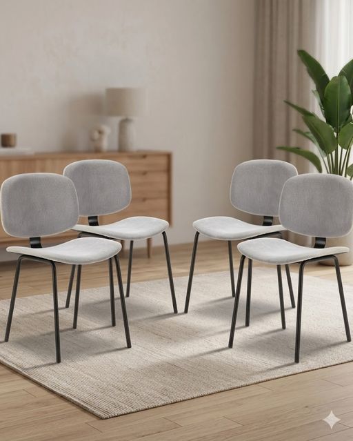 Pack Arus – Lot De 4 Chaises De Salle À Manger En Velours Côtelé Gris & Métal Noir thumbnail 1
