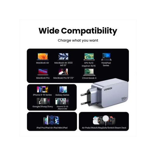 Ugreen 100w 2c1a Gan Chargeur Rapide +1.5m Cable Usb-c (25874) thumbnail 3