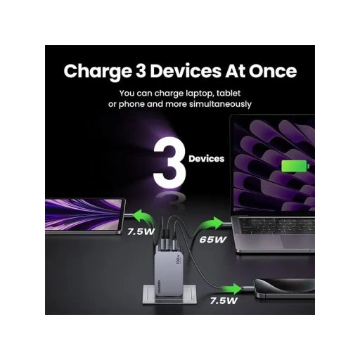Ugreen 100w 2c1a Gan Chargeur Rapide +1.5m Cable Usb-c (25874) thumbnail 2