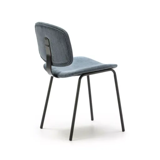 Pack Arus – Lot De 4 Chaises De Salle À Manger En Velours Côtelé Bleu & Métal Noir thumbnail 2