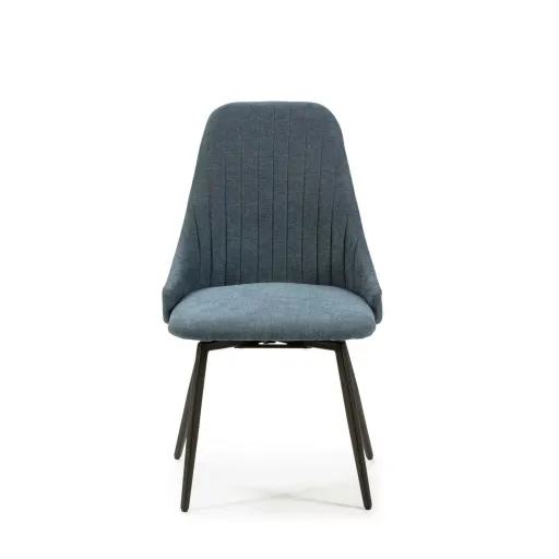 Pack Elma – Lot De 6 Chaises Pivotantes Bi-matière : Tissu Bleu & Similicuir Gris thumbnail 2