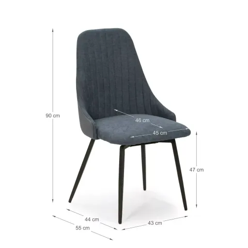 Pack Elma – Lot De 6 Chaises Pivotantes Bi-matière : Tissu Bleu & Similicuir Gris thumbnail 4