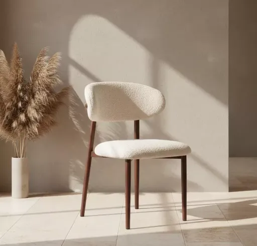 Pack Laura – Table Ovale De Luxe En Pierre Frittée & 6 Chaises Amandine Beige Bouclé thumbnail 2