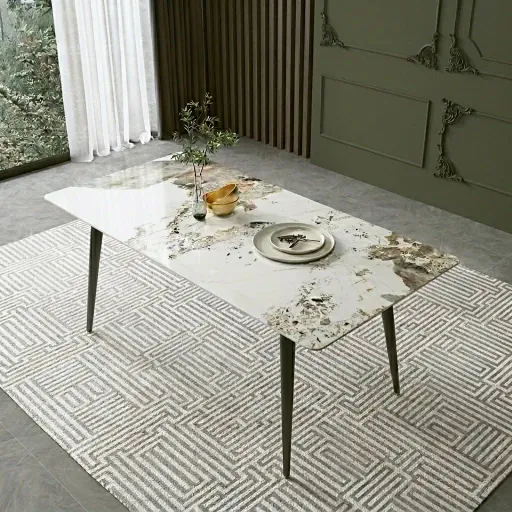 Pack Arthur – Table En Pierre Frittée Effet Marbre & 4 Chaises Pivotantes Elma Turquoise (vert Menthe) thumbnail 2