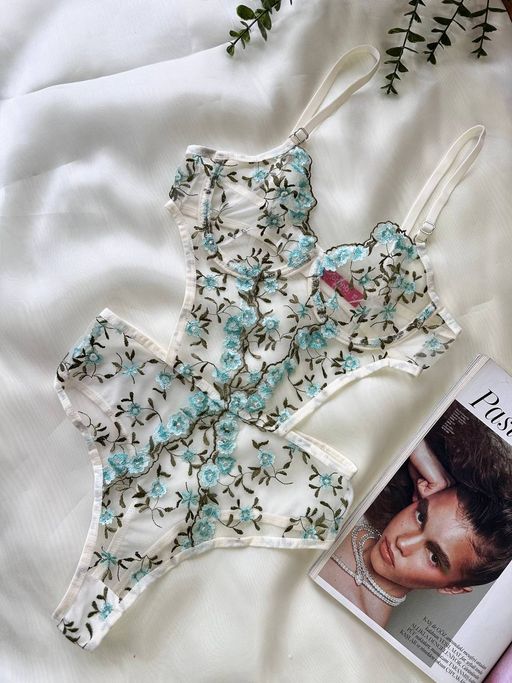 Body En Dentelle Découpée - Bleu thumbnail 1