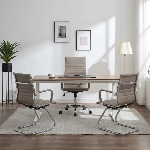 Pack Enola – Ensemble De Bureau Professionnel : 1 Fauteuil Direction + 2 Visiteurs Taupe thumbnail 1