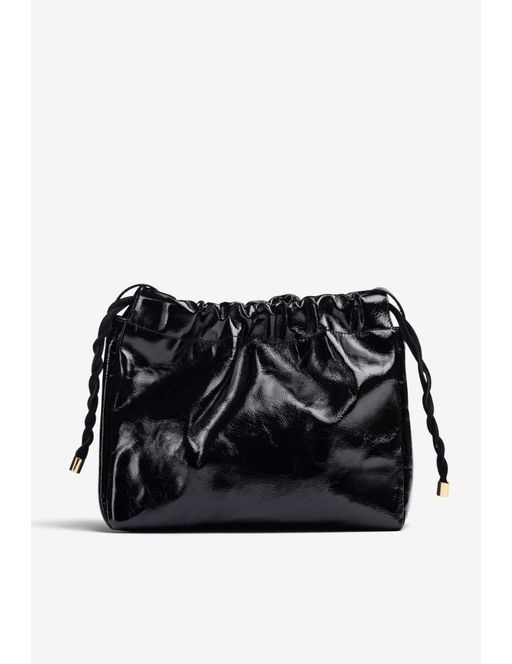 Sac À Main En Cuir Verni Noir Froissé thumbnail 1