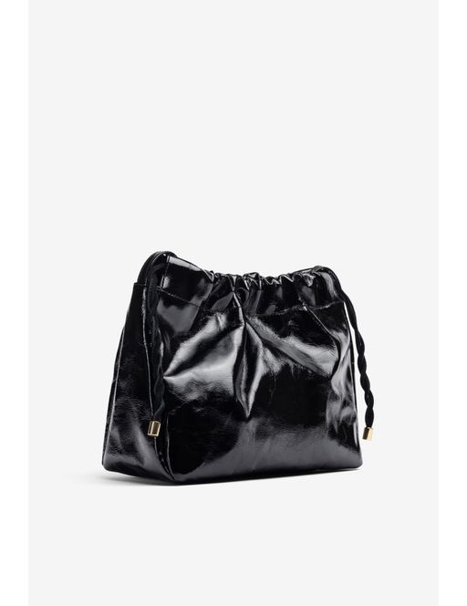 Sac À Main En Cuir Verni Noir Froissé thumbnail 4