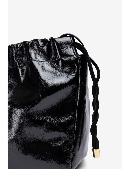 Sac À Main En Cuir Verni Noir Froissé thumbnail 3