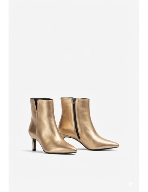Bottines À Pointe Fine En Cuir Métallisé Doré thumbnail 2