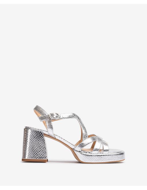 Sandales À Talon Large Et Brides Croisés En Cuir Métallisée thumbnail 1