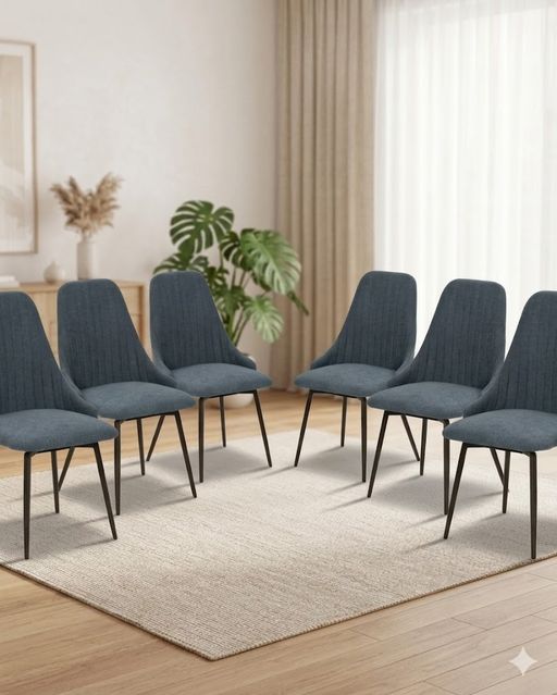 Pack Elma – Lot De 6 Chaises Pivotantes Bi-matière : Tissu Bleu & Similicuir Gris thumbnail 1