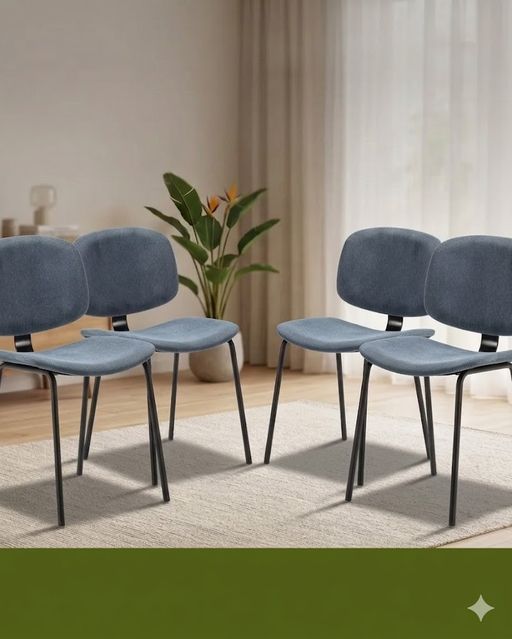 Pack Arus – Lot De 4 Chaises De Salle À Manger En Velours Côtelé Bleu & Métal Noir thumbnail 1