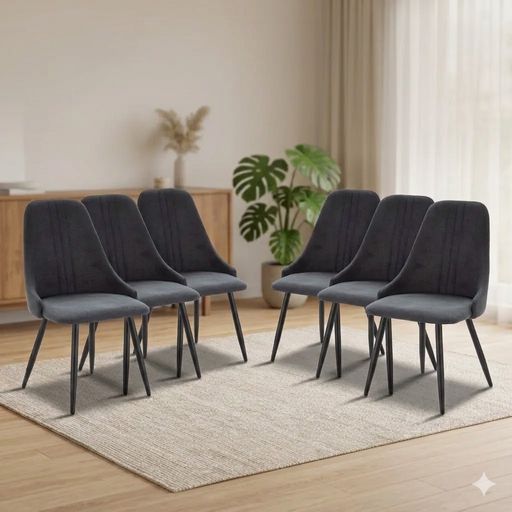 Pack Mani – Lot De 6 Chaises De Salle À Manger En Tissu Gris Foncé & Métal Noir thumbnail 1