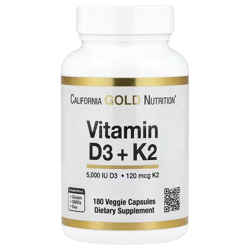 Vitamin D3 + K2 As Mk-7, 180 Veggie Capsules thumbnail 1