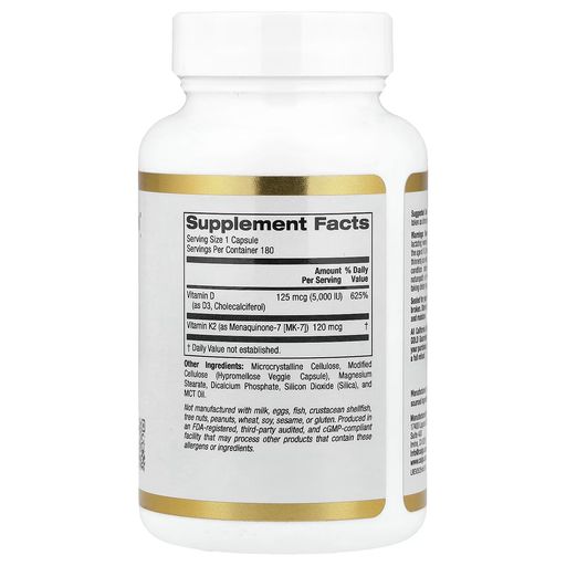 Vitamin D3 + K2 As Mk-7, 180 Veggie Capsules thumbnail 2