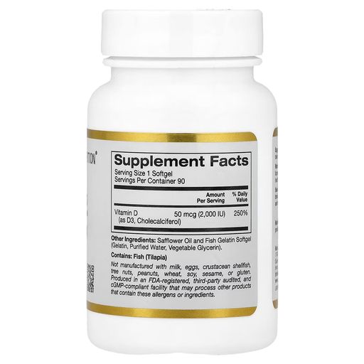 Vitamin D3, 50 Mcg (2,000 Iu), 90 Fish Gelatin Softgels thumbnail 2