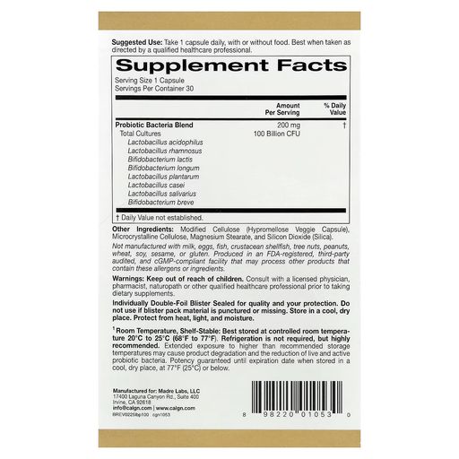 Lactobif® 100 Probiotics, 100 Billion Cfu, 30 Veggie Capsules thumbnail 2