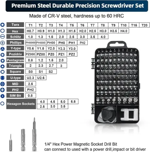 Kit De Tournevis De Précision 115 En 1 Pour Réparation Téléphone, Pc Et Électronique thumbnail 4