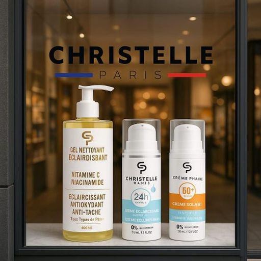 Christelle Paris Lot De 3 : Gel Nettoyant Éclaircissant 400ml, Crème Anti-taches Brunes 50ml Et Écran Protection 50ml thumbnail 1