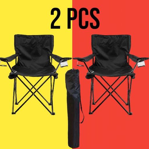 Lot De 2 Siège De Plage Chaise De Camping Fauteuil Munie Dun Porte-gobelet Noir thumbnail 1