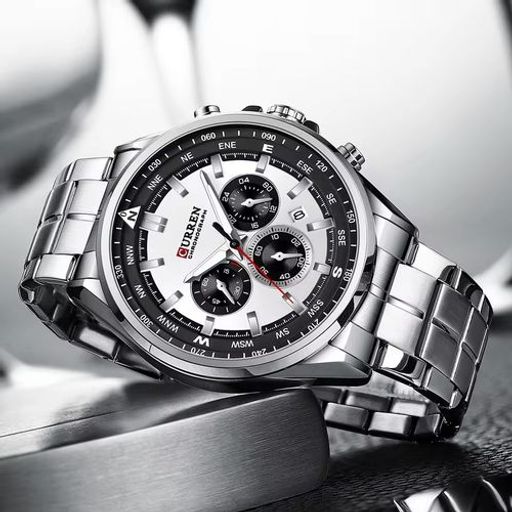 Montre, Bracelet Étanche Pour Homme Chronographe En Acier Inoxydable thumbnail 1