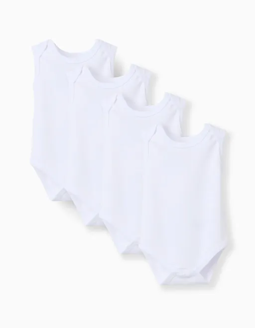 Pack Of 4 Plain Sleeveless Bodysuits For Newborns And Babies thumbnail 1