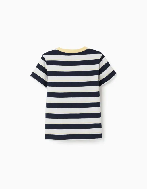 Striped Cotton T-shirt For Boys, White/blue/yellow thumbnail 2
