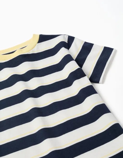 Striped Cotton T-shirt For Boys, White/blue/yellow thumbnail 3